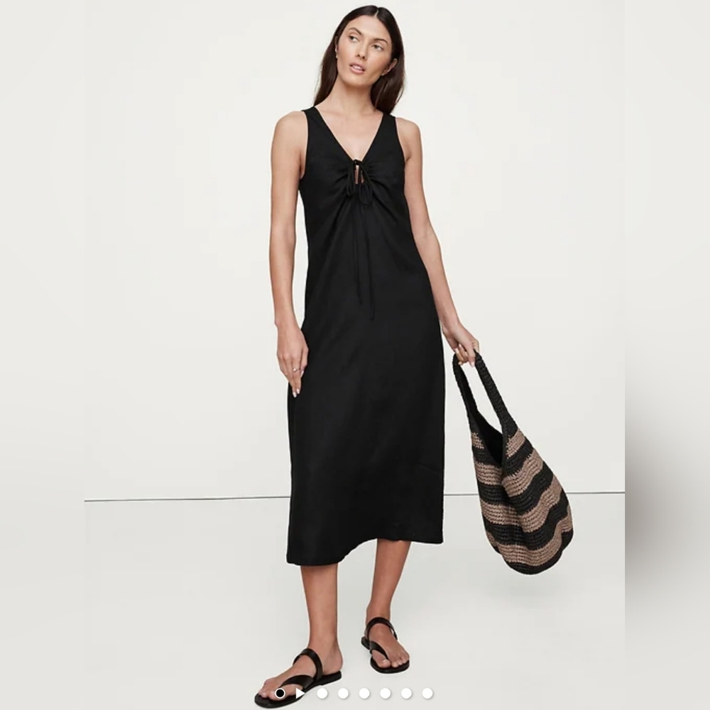 NWT Banana Republic Linen Keyhole Midi Dress Size Medium In Black